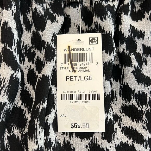 Animal Print Ruffle On Off Shoulder Elastic Trim Blouse Black White Petite L NWT - Picture 11 of 13